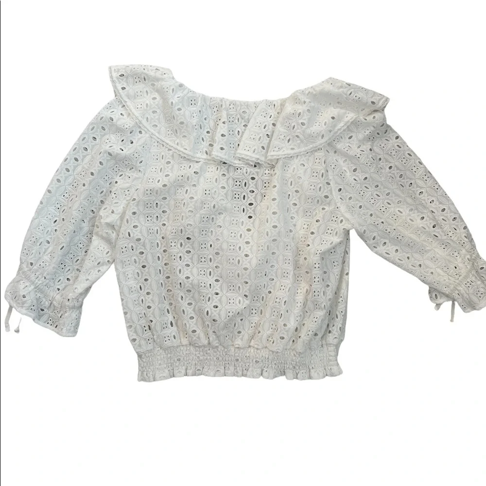Anthropologie White Eyelet Ruffle Blouse